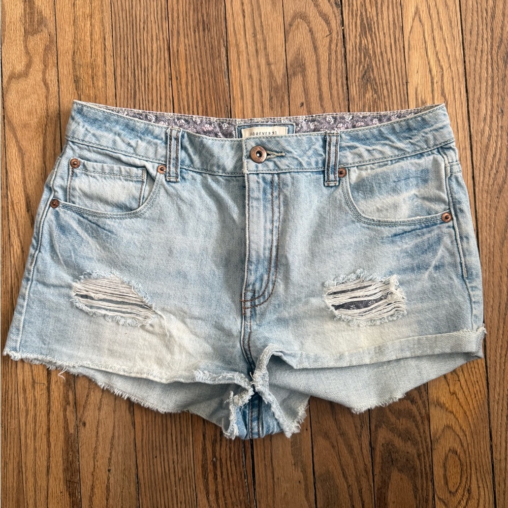 Forever 21 Light Wash Distressed Jean Shorts